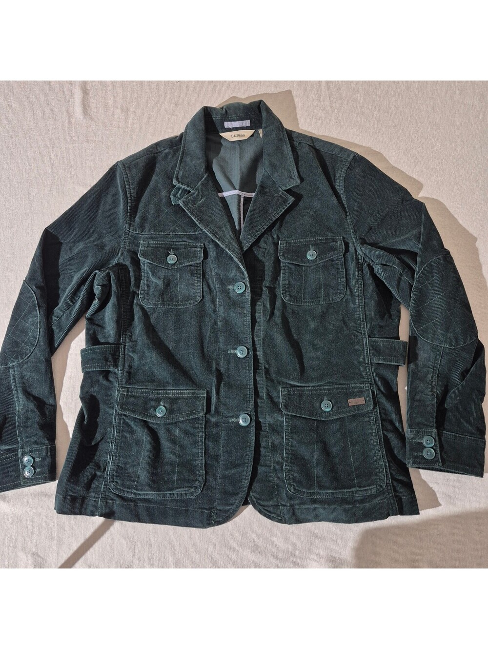 L.L.Bean dark green XL XLarge corduroy 4 pocket chore style jacket elbow patches